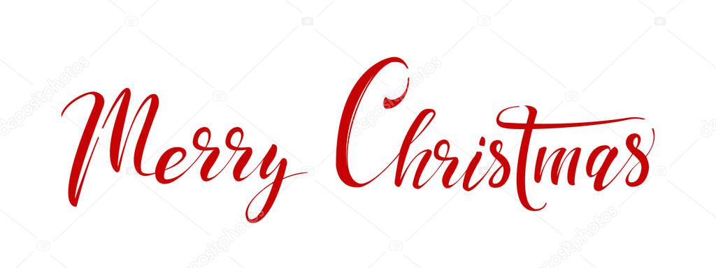 Merry Christmas, handwritten calligraphy isolated on white background. Creative typography for holiday greeting. Great for New Year and Christmas banners, posters, gift tags and labels.