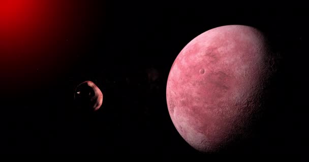 50000 Quaoar Planeta Karłowata Orbitująca Księżycem Weywot Pobliżu Czerwonej Gwiazdy — Wideo stockowe