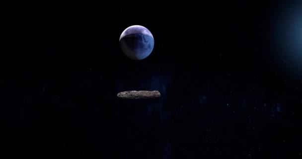 Oumuamua Objeto Interestelar Orbitando Espacio Exterior Cerca Planeta Desconocido — Vídeo de stock