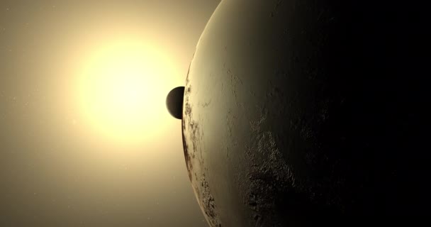 Charon Plutão Orbitando Com Sol Fundo — Vídeo de Stock