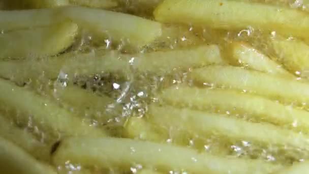 Chips Bakken Een Koekenpan — Stockvideo
