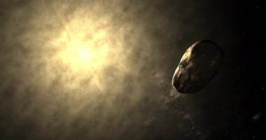 Dış uzayda yörüngede dönen Styx 'in arka planında güneş atmosferi var