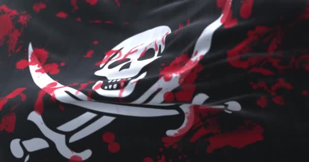 Piratenvlag Met Bloed Woorden Geschreven Lijn — Stockvideo
