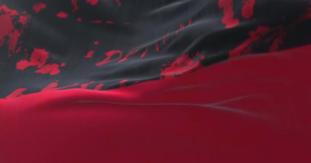 Bandera Roja Negra Ondeando Con Sangre Palabras Escritas Bucle — Vídeo de stock