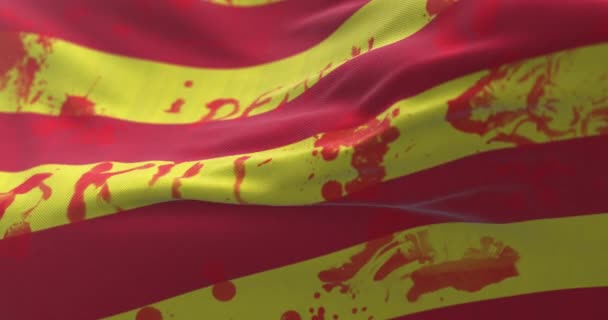 Флаг Каталонии Кровью Написанными Словами Петля — стоковое видео