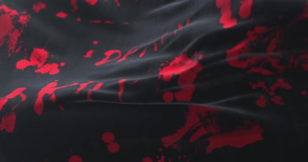 Zwarte Vlag Met Bloed Woorden Geschreven Lijn — Stockvideo