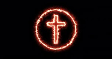 Symbol of a cross in a circle burning. Loop