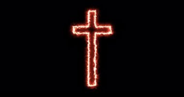 Christian cross, symbol of Christianity, burning. Loop