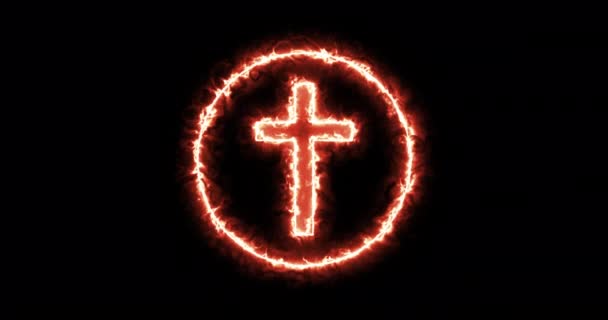 Symbol Eines Kreuzes Einem Brennenden Kreis Schleife — Stockvideo