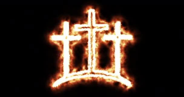 Three Cross Christian Symbol Burning Loop — Stock Video