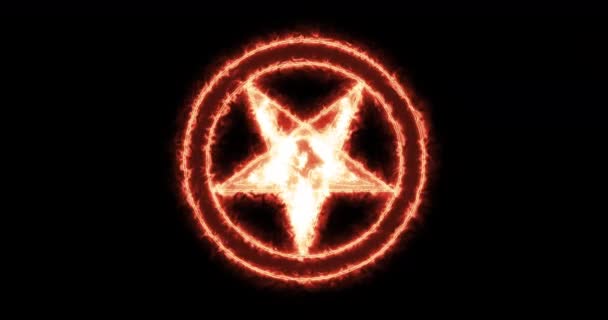 Inverted Pentagram Een Cirkel Branden Lijn — Stockvideo