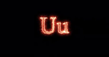 Uu Letter burning written with fire. Loop