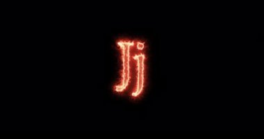 Jj Letter burning written with fire. Loop