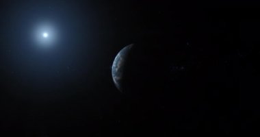 Exoplanet Kepler 22b and blue star in the outer space
