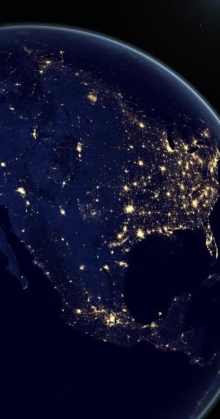 Continente América Norte Planeta Terra Noite Vertical — Vídeo de Stock