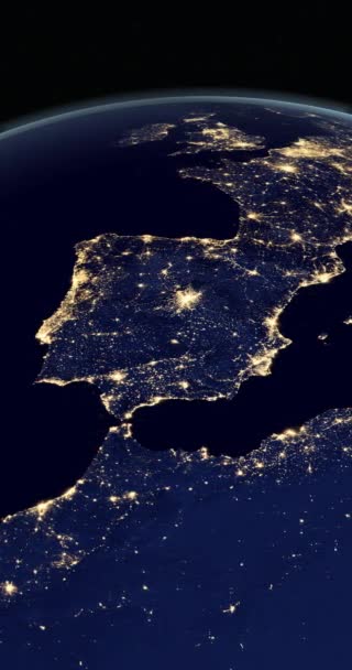 Iberský Poloostrov Noci Španělsko Portugalsko Planetě Země Svisle — Stock video