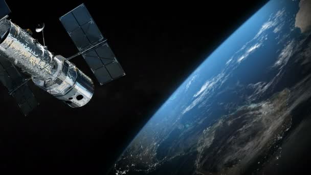 Rumsliga Satellit Runt Planeten Jorden Rymden — Stockvideo