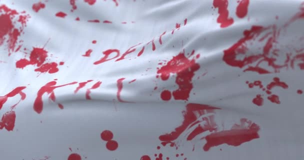 Witte Vlag Met Bloed Woorden Geschreven Lijn — Stockvideo