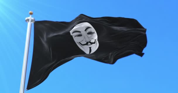 Bandera Negra Con Símbolo Del Grupo Hacker Organización Anónima Bucle — Vídeos de Stock