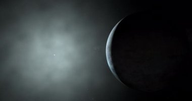 Triton, Neptün 'ün doğal uydusu, bir yıldız ve uzaysal nebula ile dönüyor.