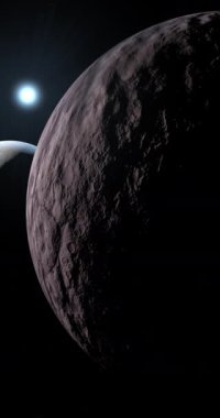 225088 Gonggong cüce gezegeni ve Eris gezegeni. 4K Dikey