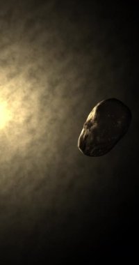 Styx güneş atmosferiyle uzayın yörüngesinde dönüyor. 4K Dikey
