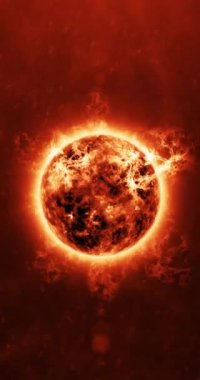 Animation of the sun radiating in the outer space. 4K Vertical