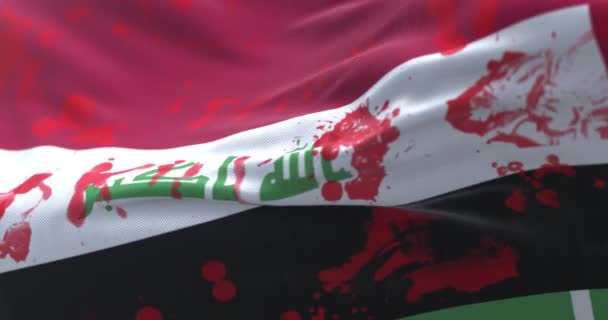 Iracka Flaga Krwią Napisanymi Słowami Pętla — Wideo stockowe