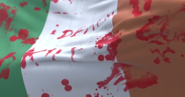 Ierland Vlag Met Bloed Woorden Geschreven Lijn — Stockvideo