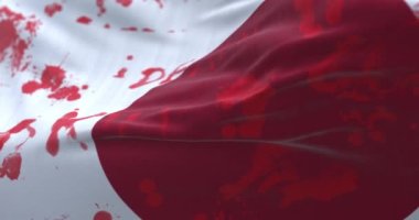 Kanlı ve yazılı Japonya Bayrağı. Döngü