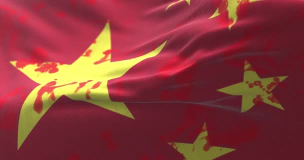 Bandera China Con Sangre Palabras Escritas Bucle — Vídeos de Stock