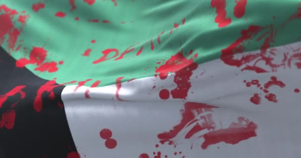Koeweit Vlag Met Bloed Woorden Geschreven Lijn — Stockvideo