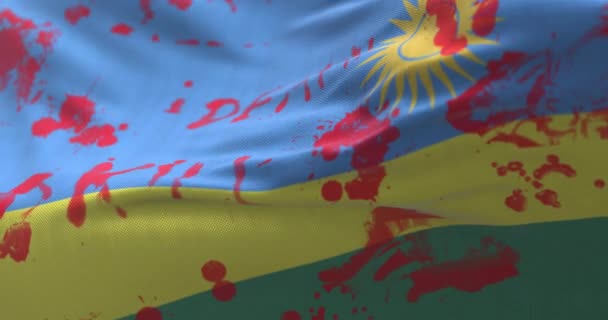 Σημαία Ρουάντα Αίμα Και Λέξεις Γραμμένες Βρόχος — Αρχείο Βίντεο