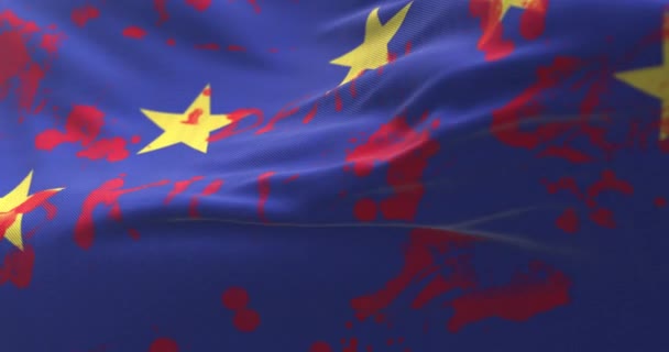 Europa Flaggan Viftar Med Blod Och Ord Skrivna Ögla — Stockvideo