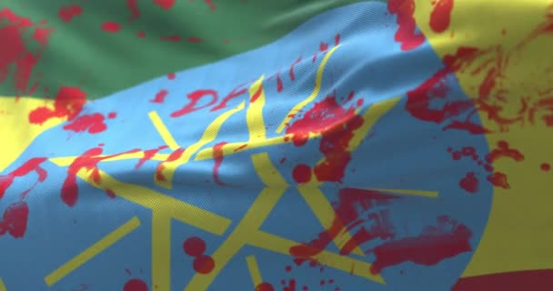 Bandera Etíope Con Sangre Palabras Escritas Bucle — Vídeo de stock