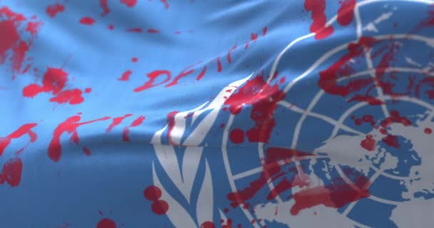 Vlajka Organizace Spojených Národů Krví Psanými Slovy Smyčka — Stock video