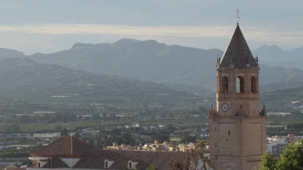 San Juan Kyrktorn Vid Solnedgången Velez Malaga Spanien — Stockvideo