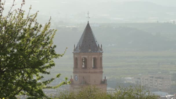 San Juan Templom Harangtorony Naplementekor Velez Malaga Spanyolország — Stock videók