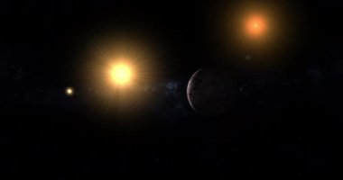 Alpha Centauri yıldızları ve kırmızı yıldızlı Proxima Centauri b gezegenine doğru