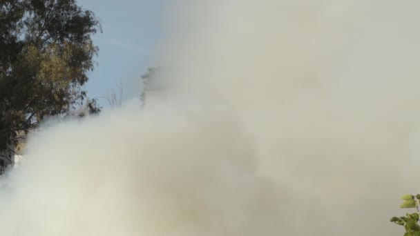 Grande Coluna Fumaça Branca Subindo Incêndio Real — Vídeo de Stock