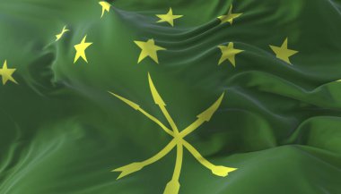 Adigea Cumhuriyeti bayrağı dalgalanıyor. 3d hazırlayıcı