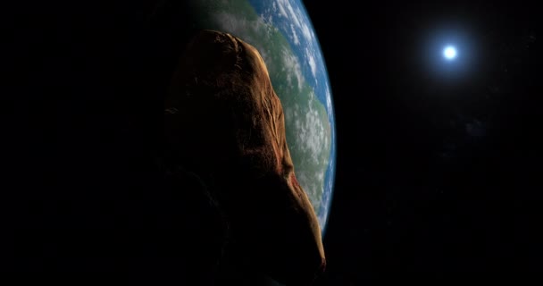 Asteroid Toutatis Yang Mengorbit Dekat Planet Bumi — Stok Video