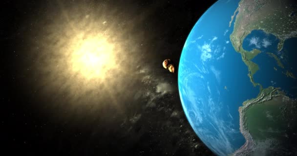 Asteróide Toutatis Muito Perto Planeta Terra Com Sol Fundo — Vídeo de Stock