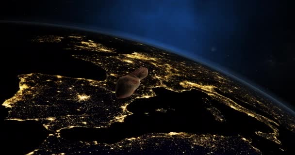 Toutatis Asteroïde Cirkelt Nachts Rond Aarde — Stockvideo