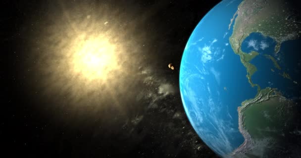 Asteroide Toutatis Molto Vicino Pianeta Terra Con Sole Sullo Sfondo — Video Stock
