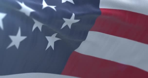 Detail Van Vlag Van Verenigde Staten Van Amerika Zwaaien Langzaam — Stockvideo