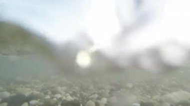 Kumsal dalgaları kameraya yaklaşıyor. Birinci kişi görünümü