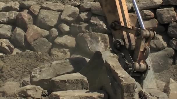 Pala Excavadora Piedras Carga Construcción Trincheras — Vídeo de stock