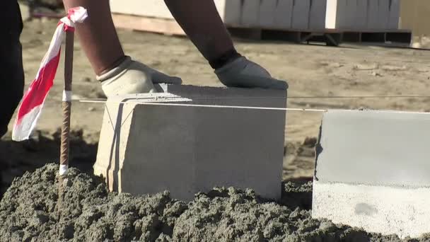 Placing Curb Sidewalk Construction — Stock Video