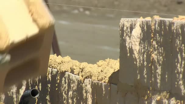 Bricklayer Putting Brick Exterior Industrial Wall Royalty Free Stock Footage